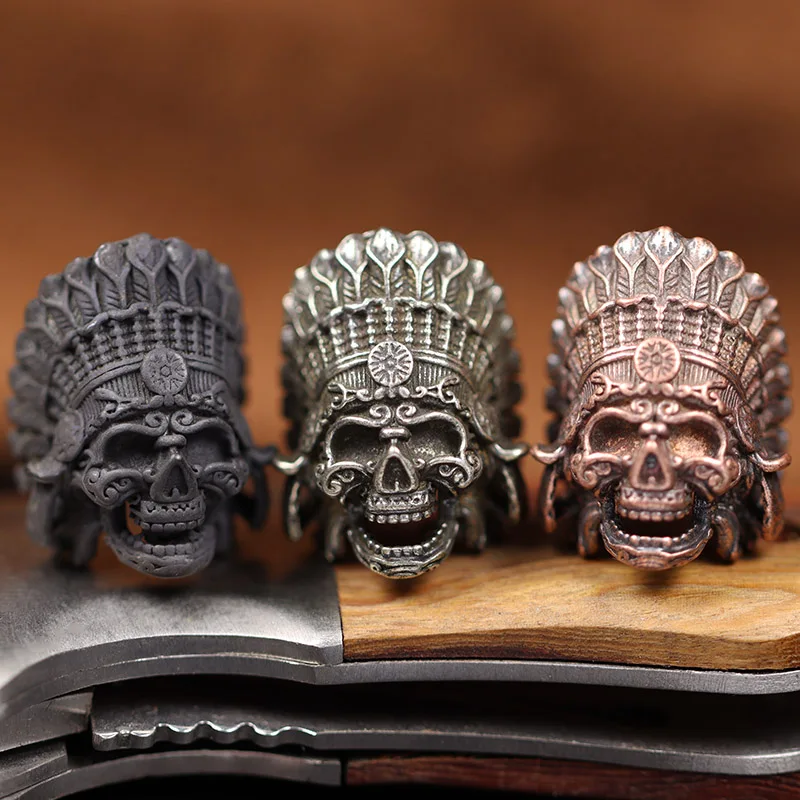 Cuentas de cuchillo de latón con cabeza de calavera de Faraón y jefe Tribal africano EDC, pulseras tejidas de Paracord DIY para exteriores,