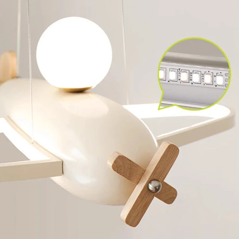 Nordic aeronave design led lustre de teto regulável para berçário lâmpada do quarto das crianças decoração casa bola vidro pendurado luminárias