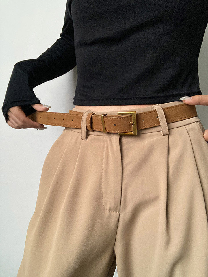  1pc Women's Belt Korean Style Suede-Like Belt New Arrival American Retro Niche High-End Minimalist Belt Suitable for Jeans and D 