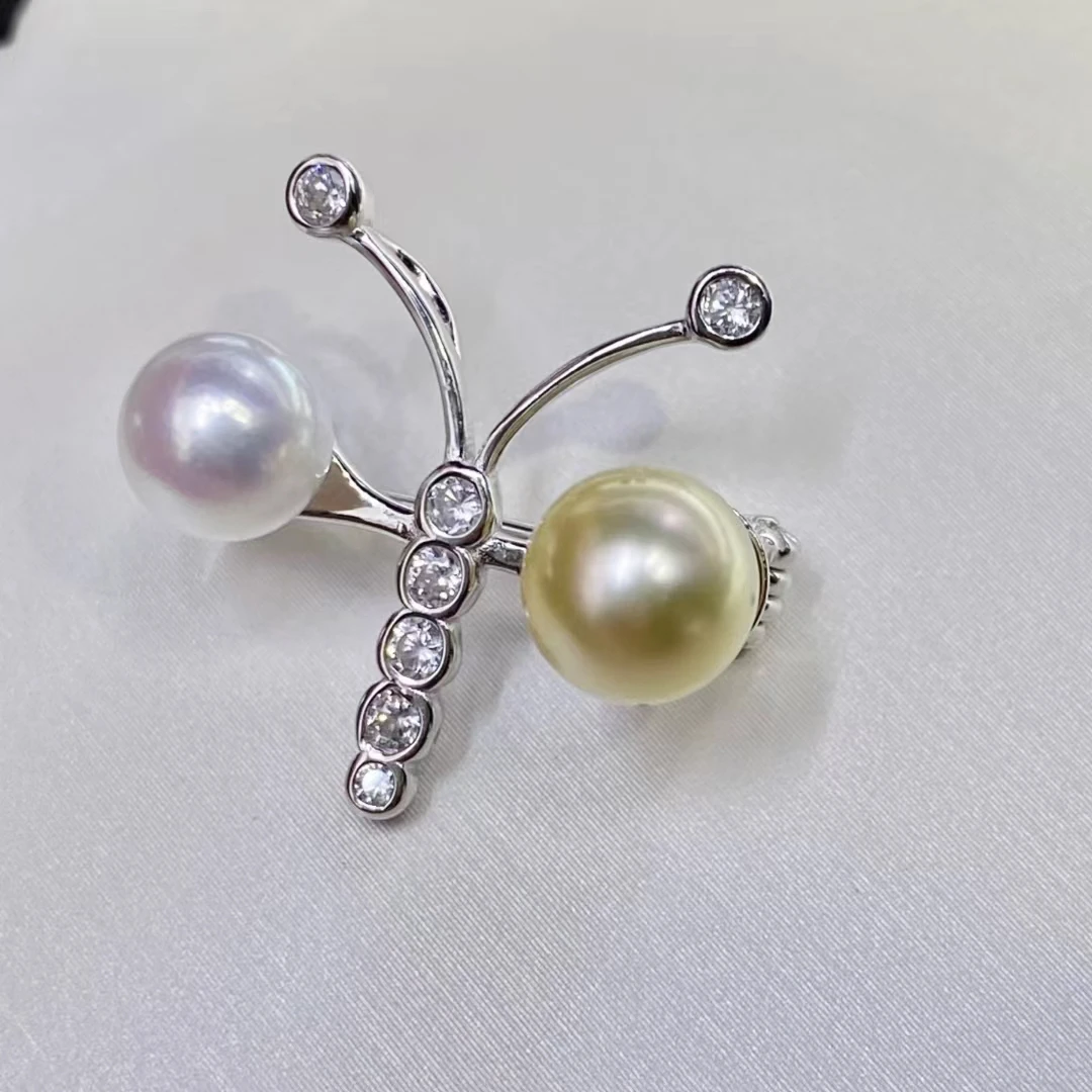 Butterfly 925 Sterling Silver Brooch Pendant Mount Base Mountings Findings Parts Fittings Accessories for 5-6mm Pearls 5pcs/lot
