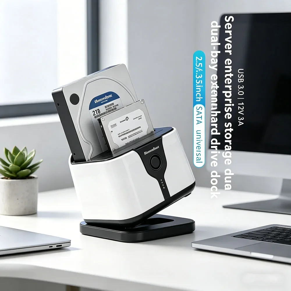 Estação de Docking para Discos SSD de 2.5 e 3.5 polegadas com Baia Dupla, Clonagem Offline e Adaptador SATA para USB 3.0