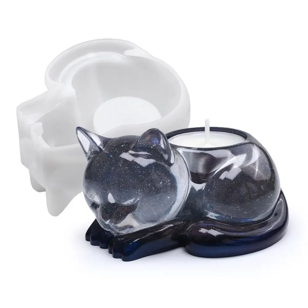 High Quality Silicone Sleeping Cat Mold 3D DIY Resin Cat Candle Holder Mould Gift Animal Ornaments Mold