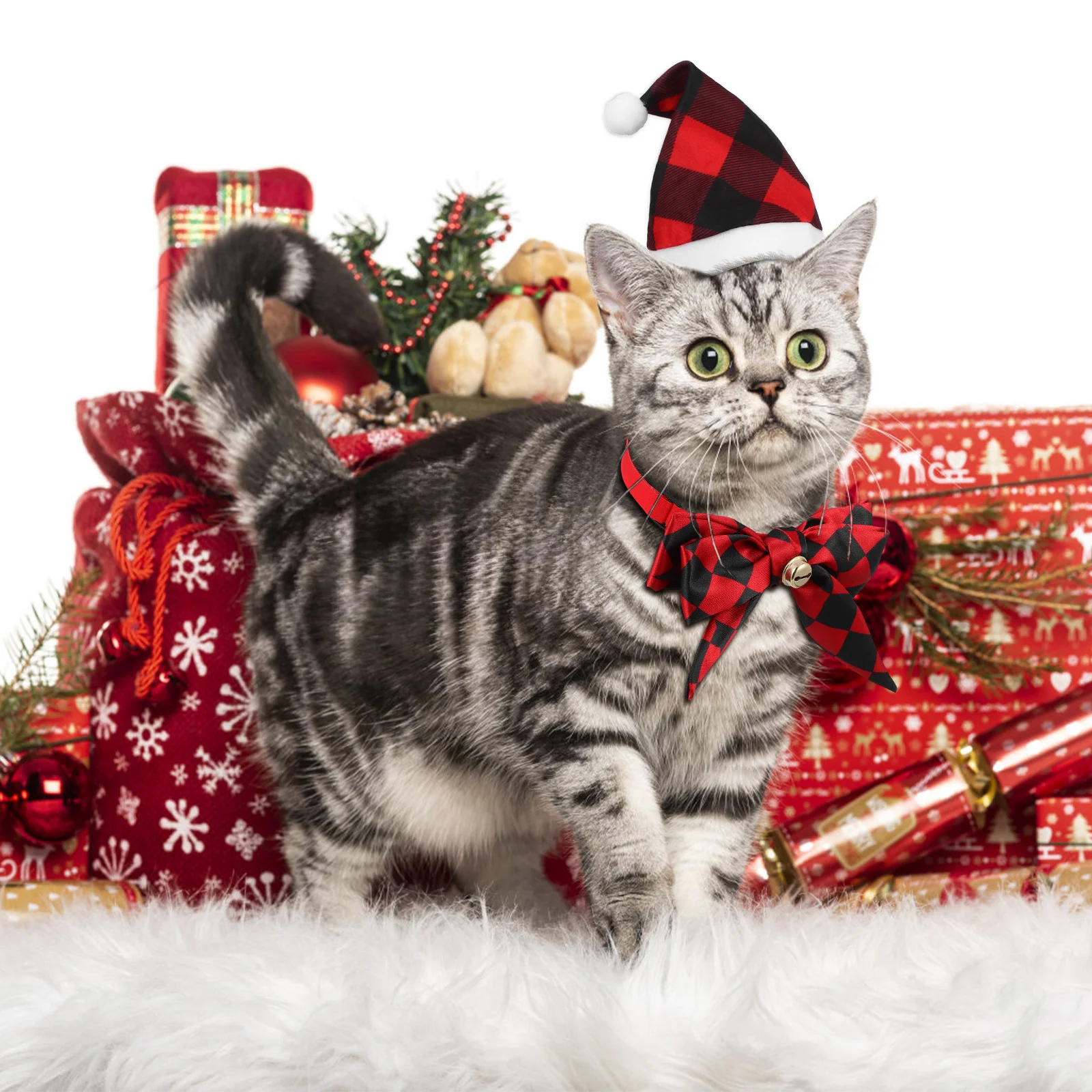 

1Set Christmas Pet Hat Bow Tie Soft Polyester Dog Christmas Outfit Cat Kitten Holiday Wear Costume for Cat Dog Caps