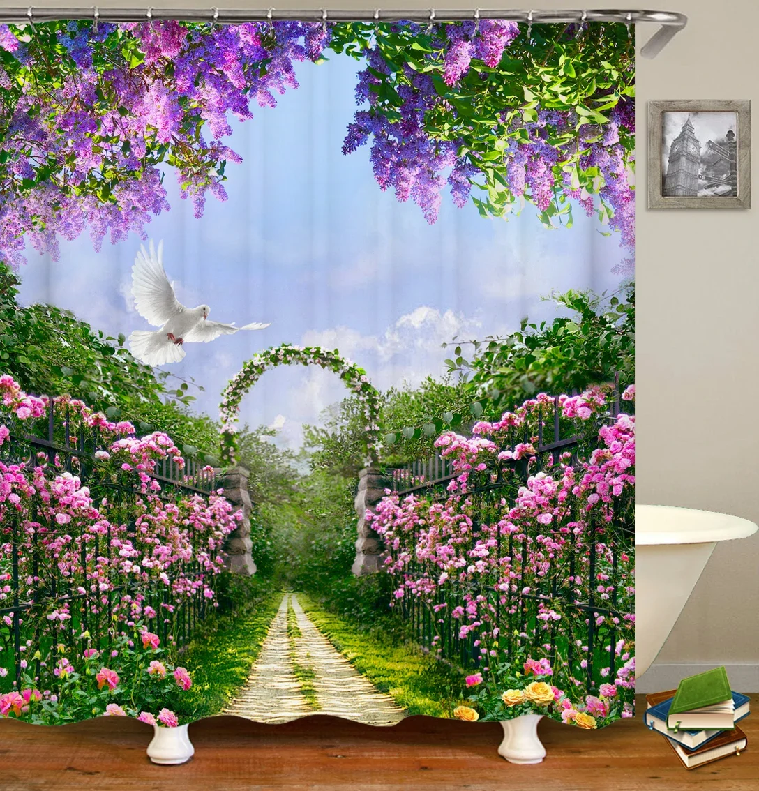 High Quality Washable Shower Curtain Natural Scenery 3D Waterproof Fabric Bathroom Decor Large 240X180 Printed Shower Curtain