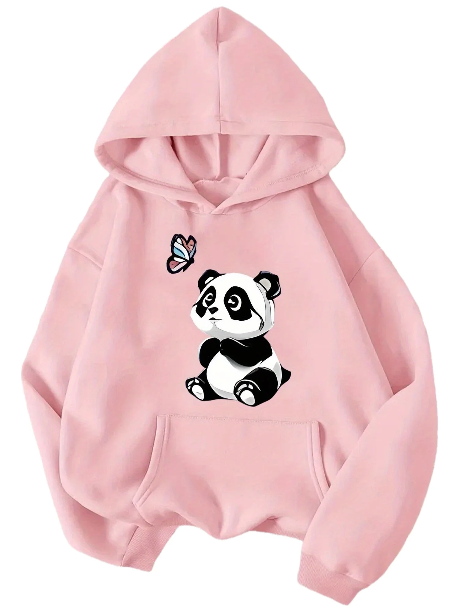 Herfst en winter dames cartoon panda en vlinder bedrukte hoodie comfortabel sweatshirt casual trui persoonlijkheid Y2K