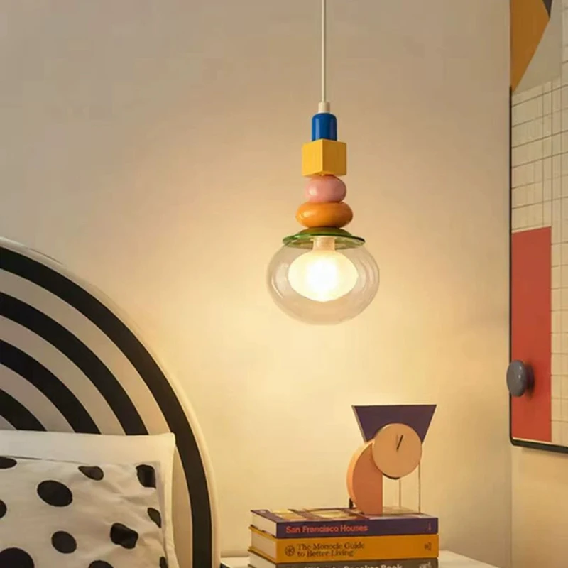Memphis Color Children's Room Bedside Chandeliers LED French Cream Style Baby Room Decor Boy Girl Bedroom Bedside Chandelier