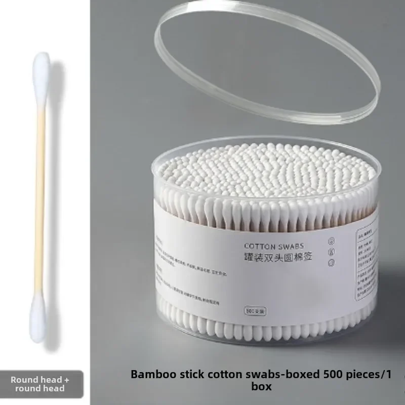 500PCS Disposable Cotton Swab Box Double End Round Head for Makeup Removal Baby Care Daily Cleaning Multi-purpose