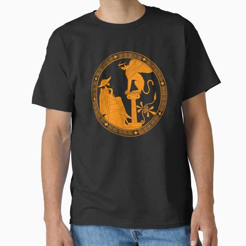 

Oedipus and the Sphinx Funny Stoic team Greek Philosopher gift T shirt for men large size Adult Tops S-6XL