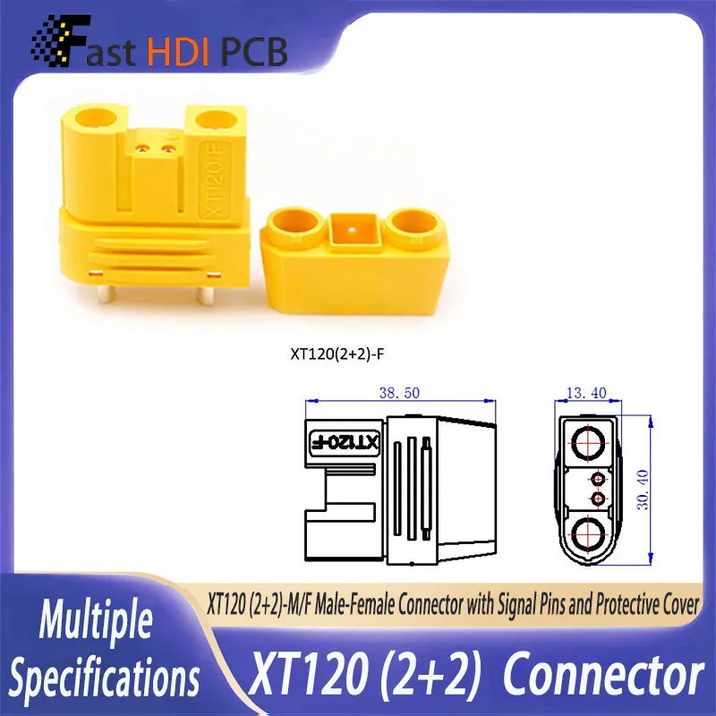Connettore Heavy Duty XT120(2+2) per Batterie al Litio & Droni, Portata 60A, 500V CC, Guscio in PA, Pino di Segnale Oro-Placcato
