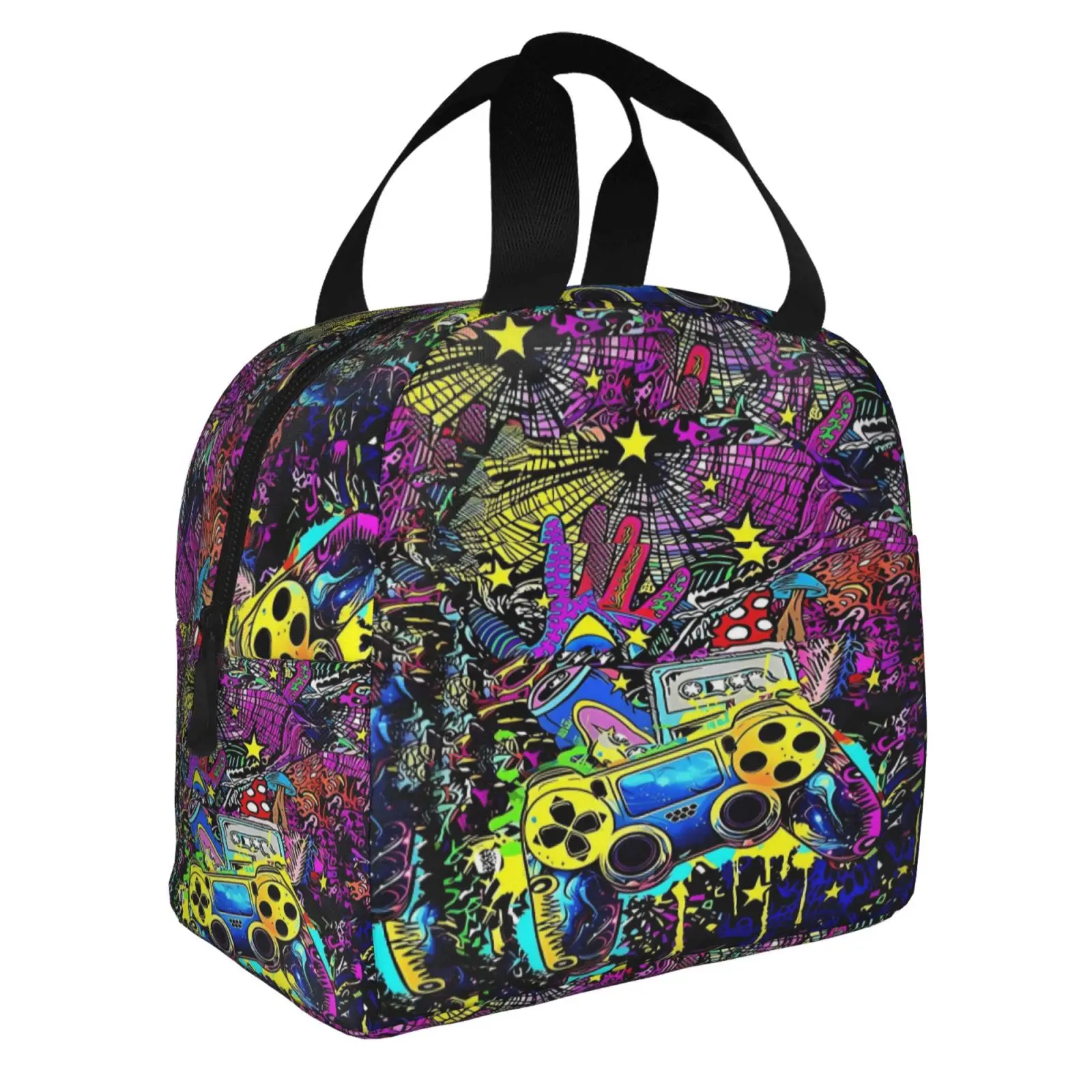 Abstract Game Controller Games Lunch Bags Insulated Bento Box Lunch Tote Leakproof Picnic Bags Thermal Bag for Woman Girl School