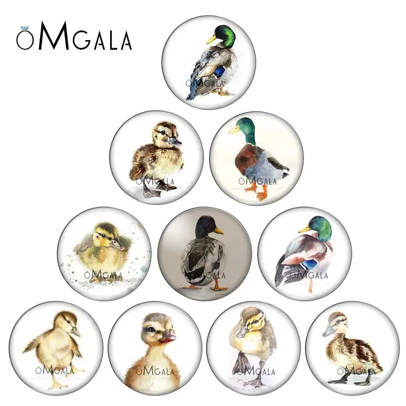 Cute Duck Hand Drawing Watercolor Baby Duck 10pcs 12mm/18mm/20mm/25mm Round photo glass cabochon demo flat back Making findings