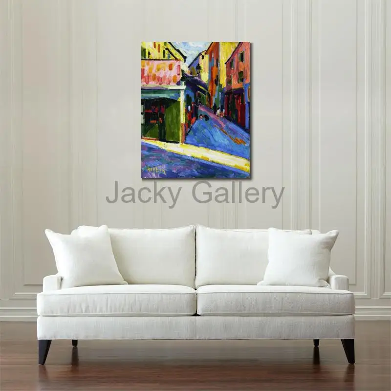 Modern Abstract Oil on Canvas Hand Painted Street Bastia Impressionist Masterpiece for Contemporary Pub Wall Decor