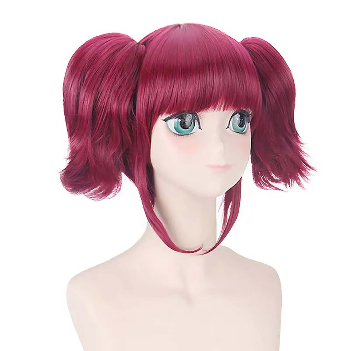 Frauen Anime Cos Mey-Rin Double Tail Rotwein Haar Perücke