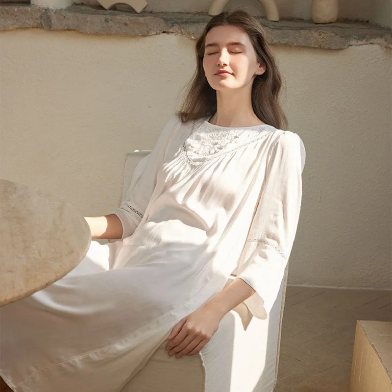 Vitage  Viscose Nightgowns LooseThree Quarter Sleeve Summer Sleepwear Elegant Loose Night Dress For Women Home Dress