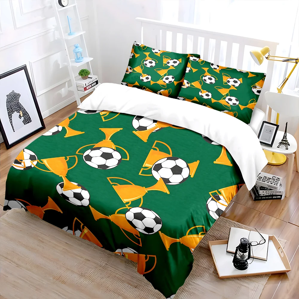 Football and Trophy Pattern Bedding Set for Kids Luxury Gift 3pcs Digital Print Comforter Set Soft Comfortable Breathable