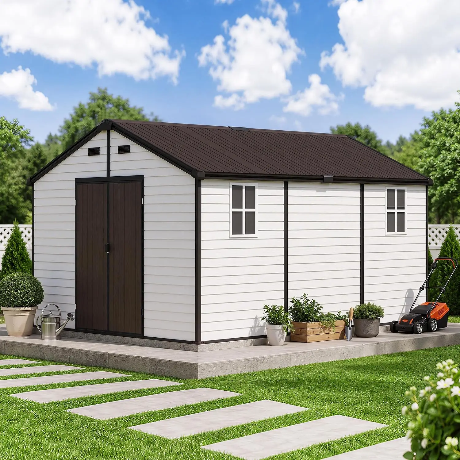 10x13.5x8 FT Gable Roof Resin Storage Shed with Floor, Customized