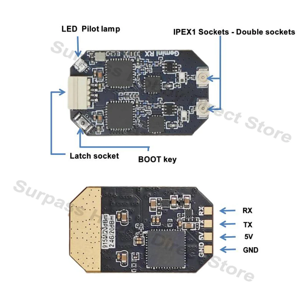 ELRS 915M/2.4GHz Gemini RX Receptor de antena única de banda dupla tipo T ExpressLRS IPEX1 para drone de corrida FPV de longo alcance peças DIY