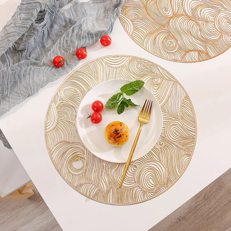 

Xiangyun-Round PVC Table Mat, Waterproof, Non-Slip Western Placemat, Hot Gold Cup Mat, Light Luxury, Household