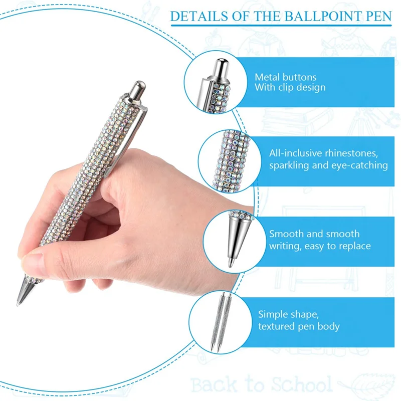 ABJG-6 Pcs Cute Pen Bling Diamond Pens Christmas Rhinestones Gift Silver Metal Ballpoint Pens Fancy