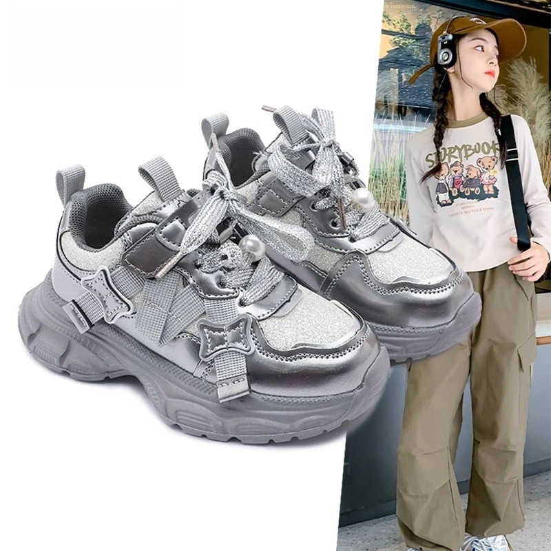 

2025 NEW Fashion Kids Shoes Bowknot Causal Girl's School Sneakers Mesh Children Running Sneakers Breathable Shoes