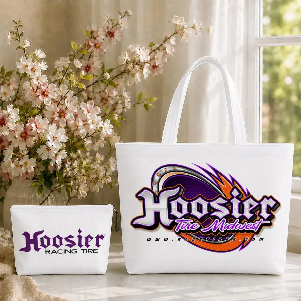 H-Hoosier Racing Storage Bags 2PC Canvas Tote Bag Set with Zipper Handbags Makeup Pouch Set Travel Bag