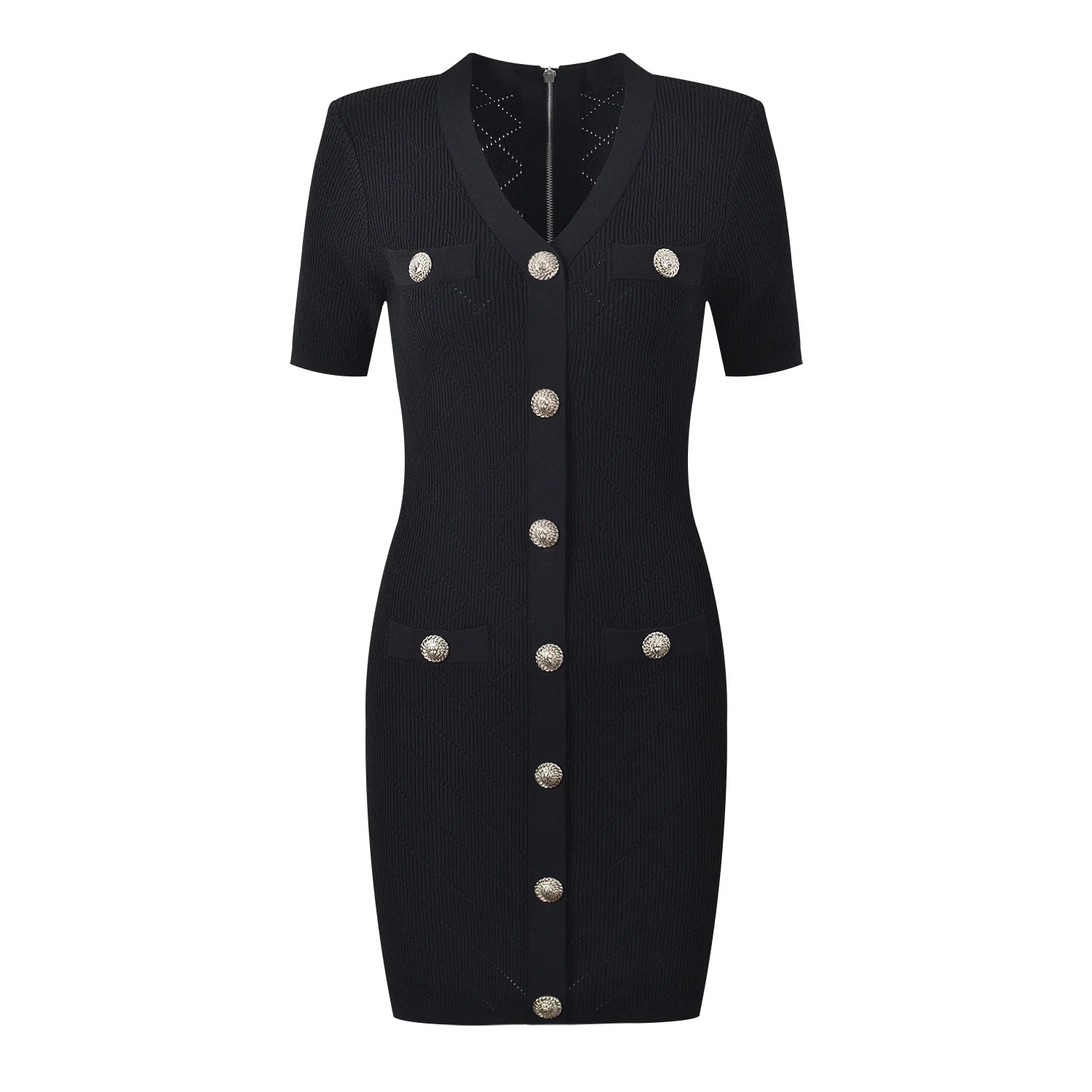 엘레 오르트 스베 V넥 니트 드 파리지앵 럭셔리 에메드 골드 블루 바디콘 슬리밍 여성 패션 여름 드레스