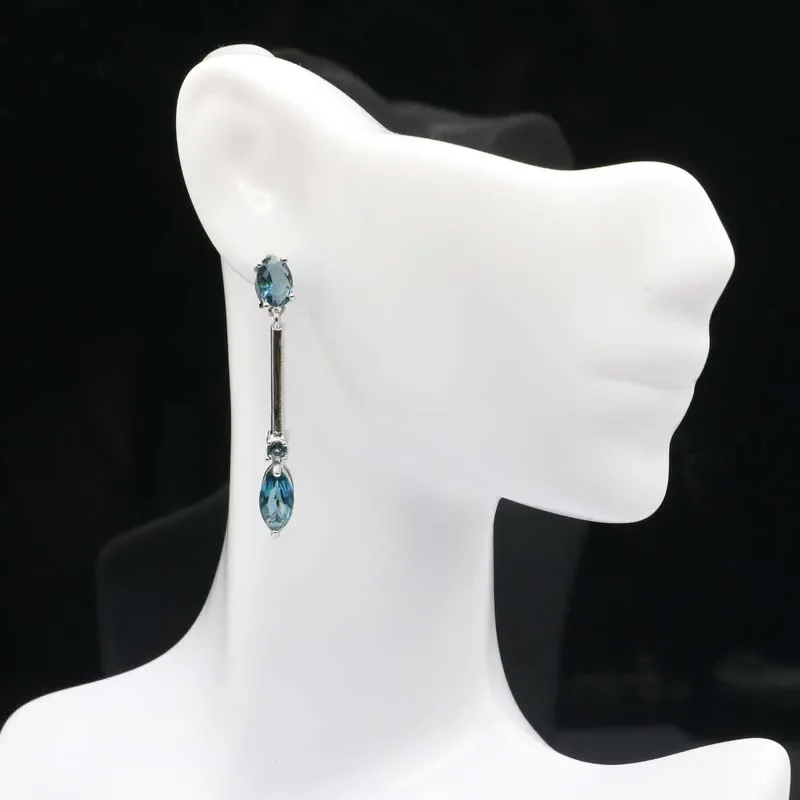 

Customized 925 SOLID STERLING SILVER Earrings 5.5g London Blue Topaz Green Emerald Women Present Eye Catching