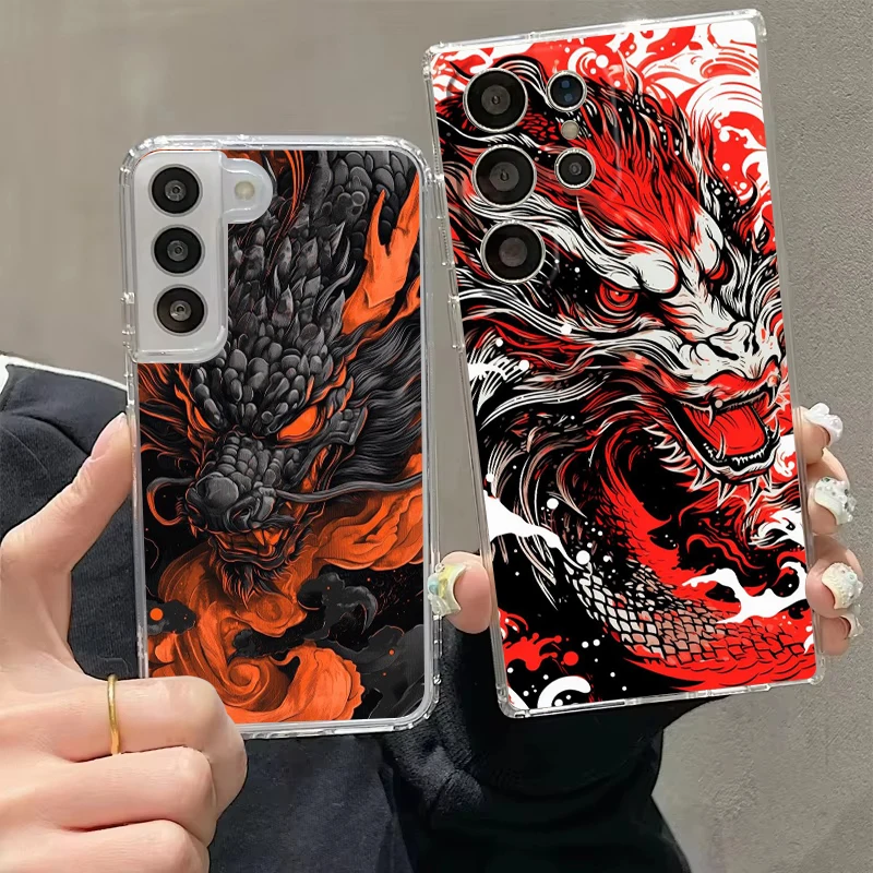 Transparent Cover for Samsung Galaxy S26 S25 S24 S23 S22 S20 S21 FE Ultra S25 Edge Plus 5G Phone Case Present Chinese Loong Bags