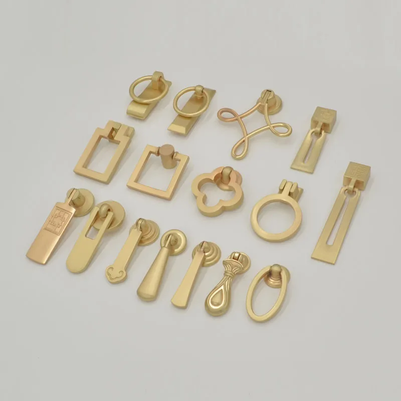 2PCS New Chinese Style Cabinet Door Golden Small Pull Handle Antique Furniture Drop Pull Bronze Door Drawer Single Hole Handle