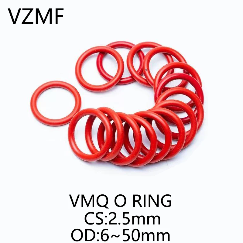 

VMQ Red Silicone O-Ring OD 6~50mm Thickness CS 2.5mm Sealing Ring Waterproof & Insulated Gasket Washer