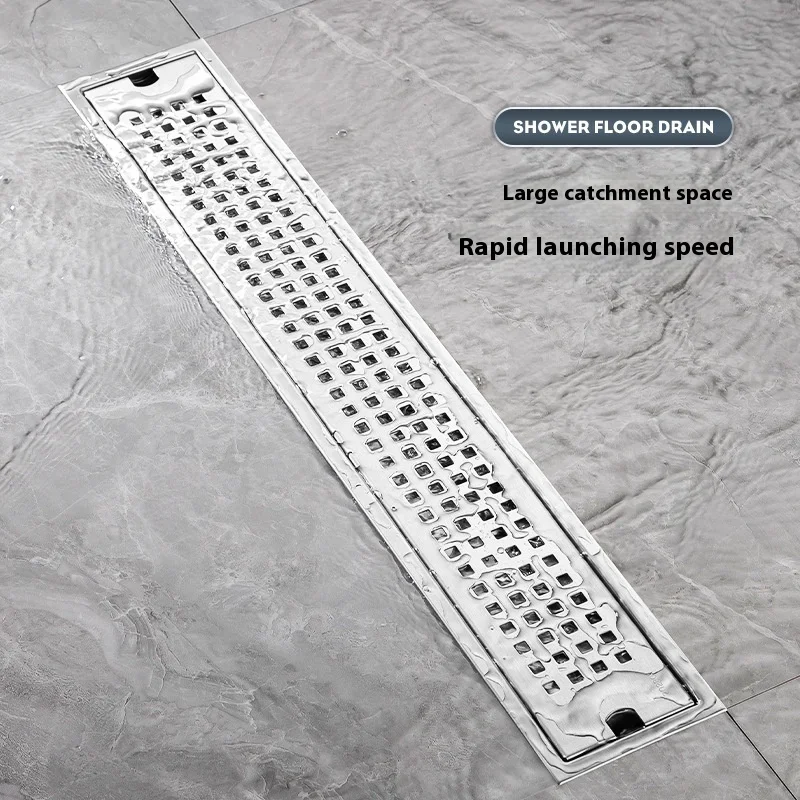 20-60CM304 Stainless Steel Square Long Floor Drain Bathroom Sewer Rectangular Floor Drain Large Displacement Bathroom Drainage