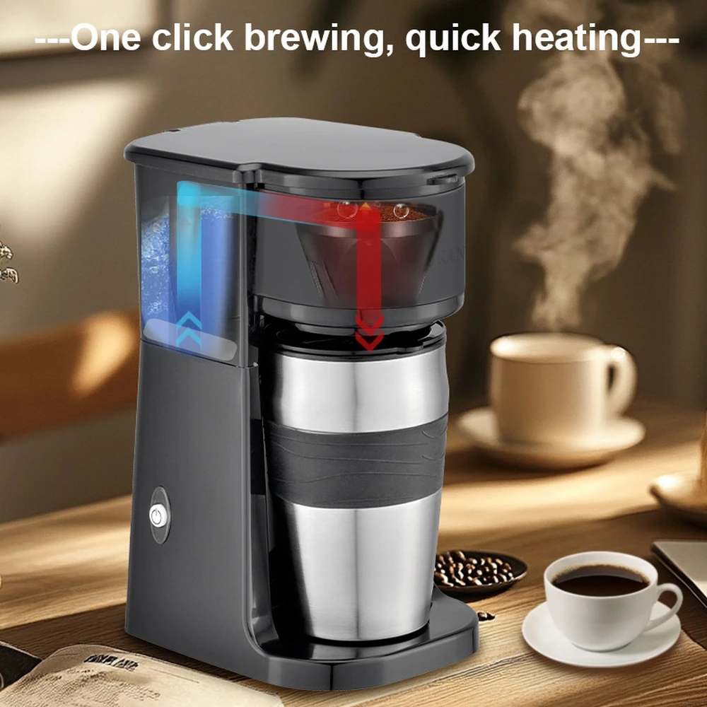 Sokany Powerful 750W One Touch Control Single Serve 2 In 1 Drip Coffee Maker Brewer With Stainless Steel 14oz Mug Tumbler Combo