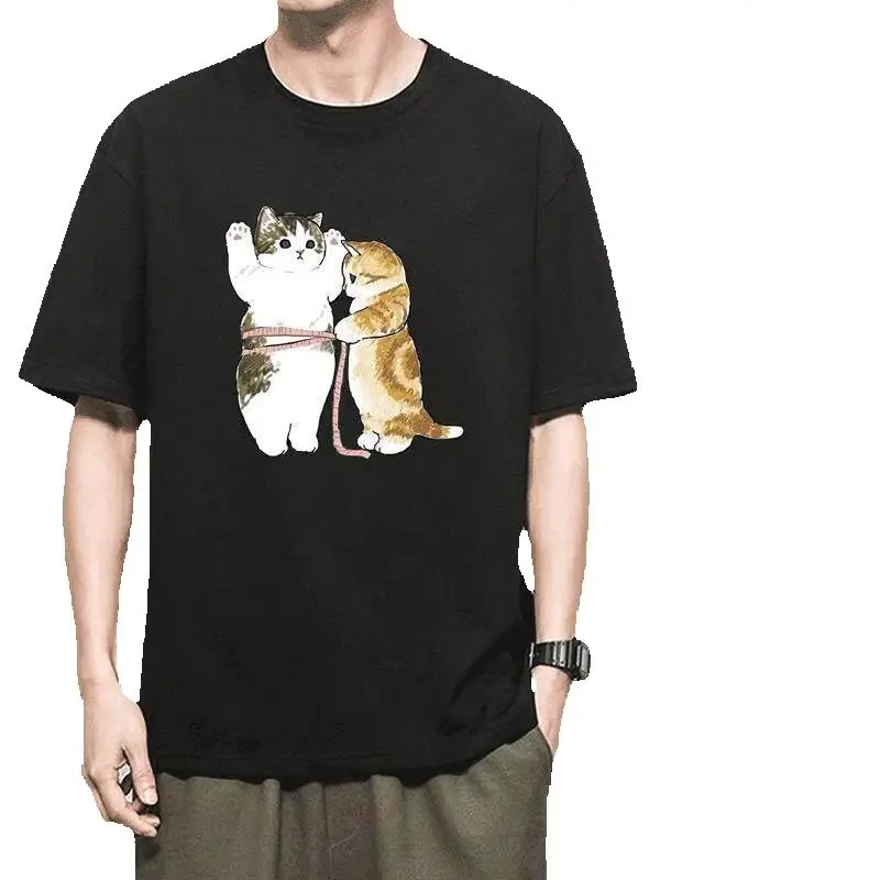 Orange Cat Cat Pattern Pure Cotton Printed Men's and Women's Clothing Personalized Casual Short Sleeved New Fashionable T-shirt