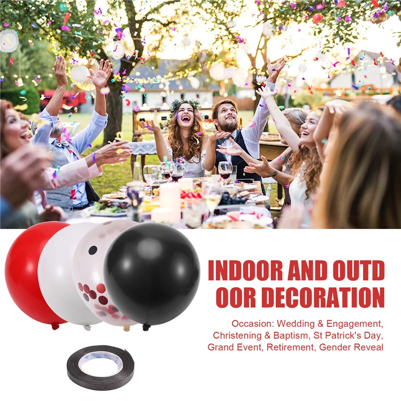 F-3C Red And Black Balloons, 67Pcs 12 Inch Black White Red Confetti Gathering Balloons With Ribbons For Birthday, Wedding