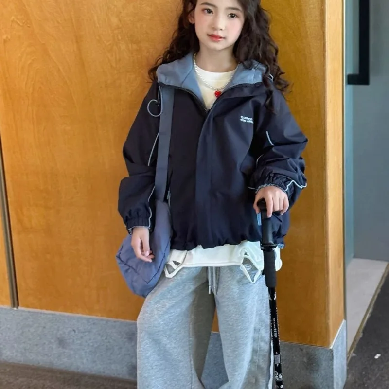 2025 New Kids' Waterproof Convertible Jacket for Girls Unisex Tweens Autumn Fall Two in One Jacket with Reflective Details