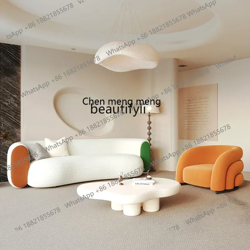 X 32 Curved sofa living room small apartment special-shaped creative cat claw fabric lamb wool cream wind coffee table combinati