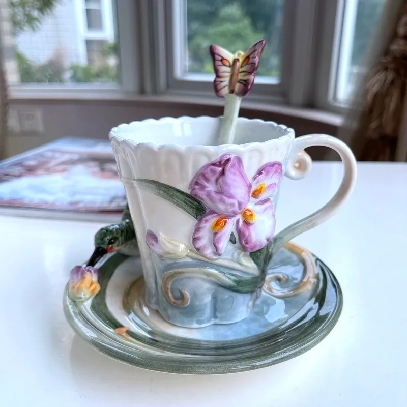 Ceramic Nordic Creativity Tea cup Mug Home Decor Garden Ornament Crafts Room Wedding Decoration Gift Hummingbird Coffee Set