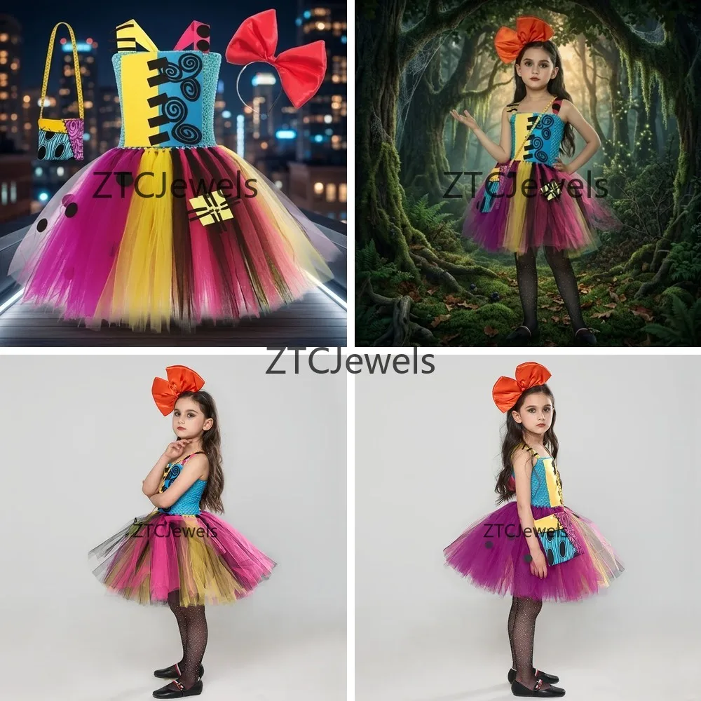 

Scary Mrs Sally Halloween Costume for Girls Kids Horror Christmas Eve Party Dress Carnival Ballet Skirt Cosplay Outfit