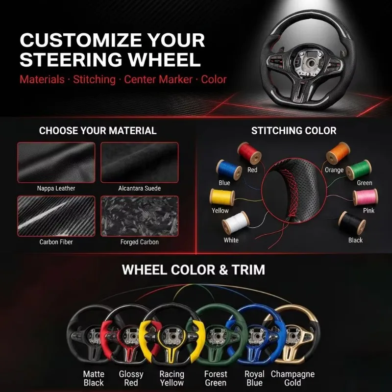 Carbon Fiber Steering Wheel for 7th Forged Custom Auto Interior Upgrade Without airbag
