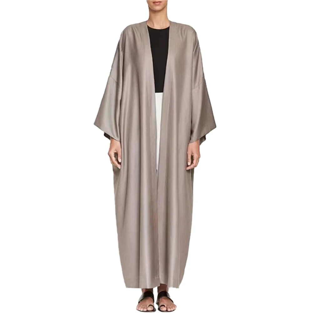 Elegant Bright Satin Batwing Sleeve Cardigan Robe Modest Muslim Dubai Plus Size Kimono Open Abaya Dress Corban Eid Ramadan Woman