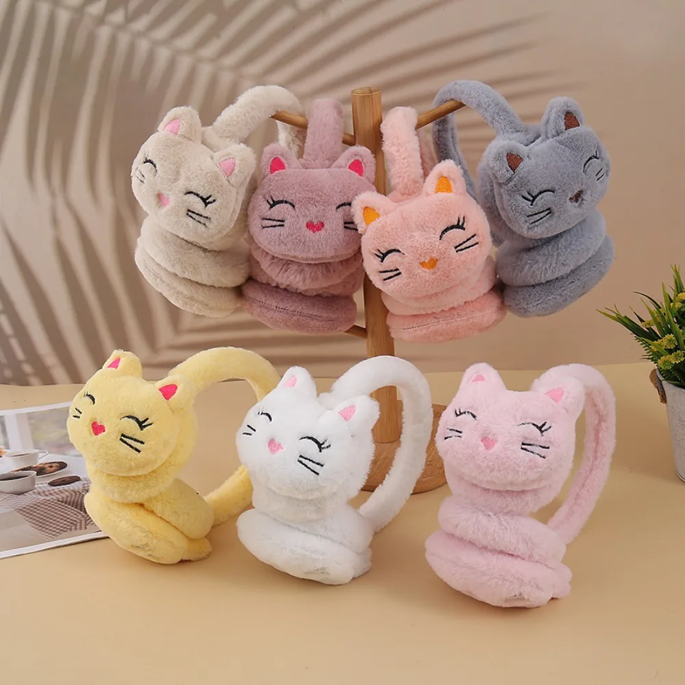 Simpatico cartone animato gatto peluche scaldaorecchie protezione calda peluche paraorecchie invernali addensato copertura per le orecchie antivento tempo freddo