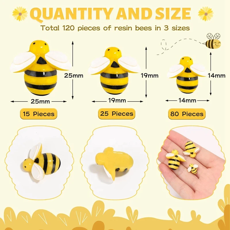 120PCS Bumble-Bee Decor, Resin Honey Bees For Crafts, Small Plastic Bees Ornaments For Decorations