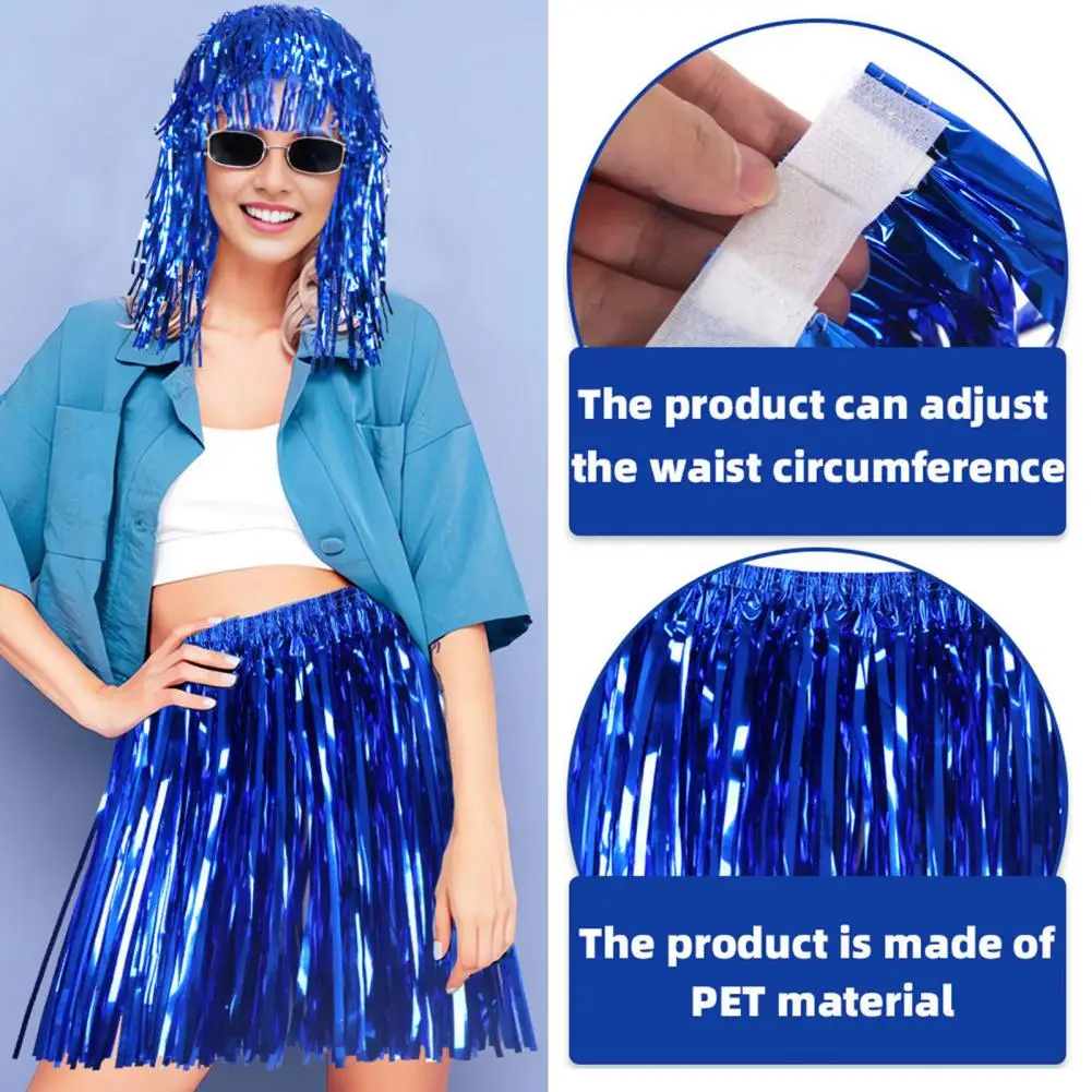 Hawaii Skirt Elastic Mid-rise Adults Kids Mini Skirt Rain Fringe Tassels Adjustable Curtain Bright Colors Beach Dance Skirt