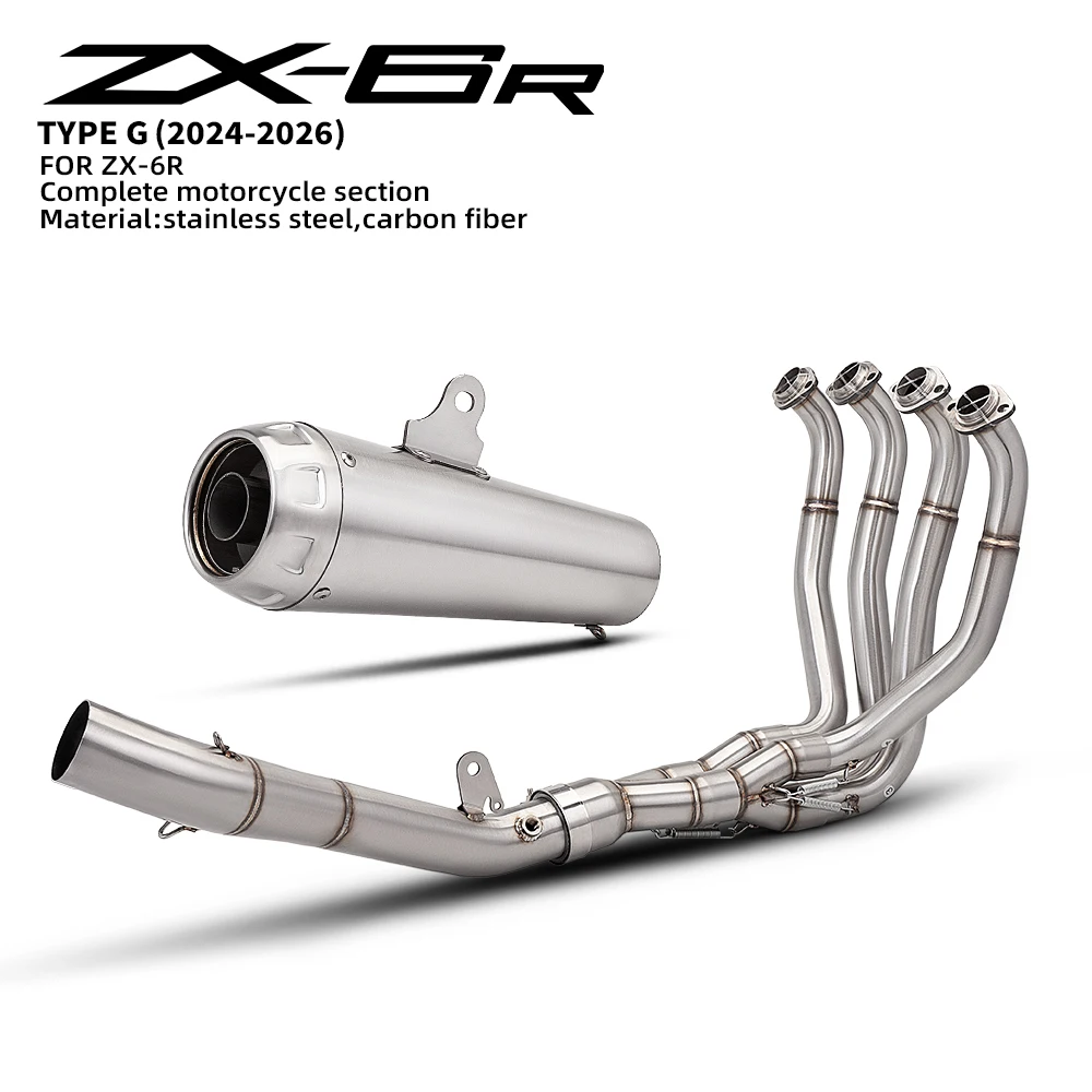 For ZX-6R ZX6R 2024-2026 Full Stainless Steel Exhaust System Front Link Pipe Modified Exhaust Muffler