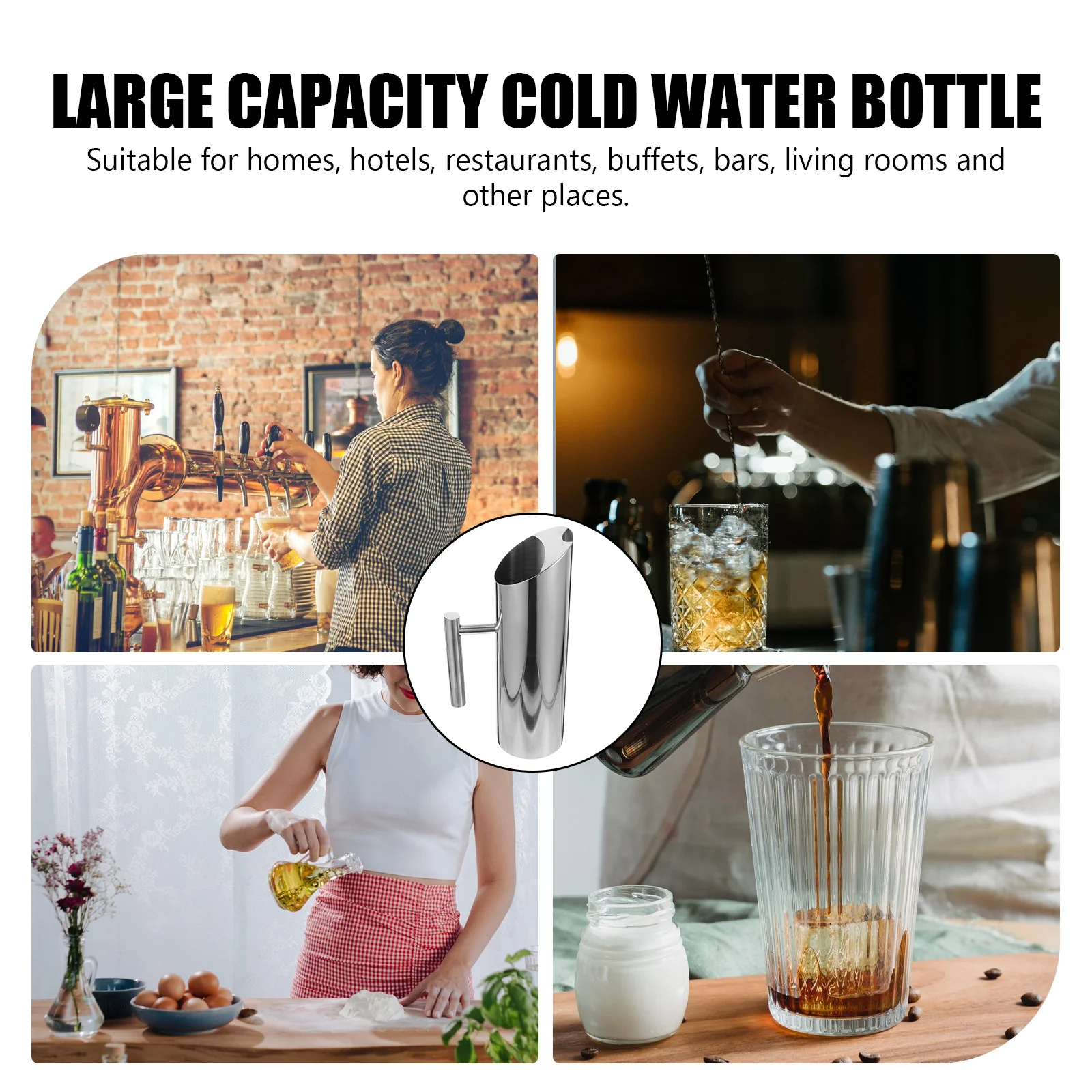 

Stainless Steel Beverage Pitcher Large Capacity Kettle for Water Juice Milk Wine Cocktail Juicer Holder Practical
