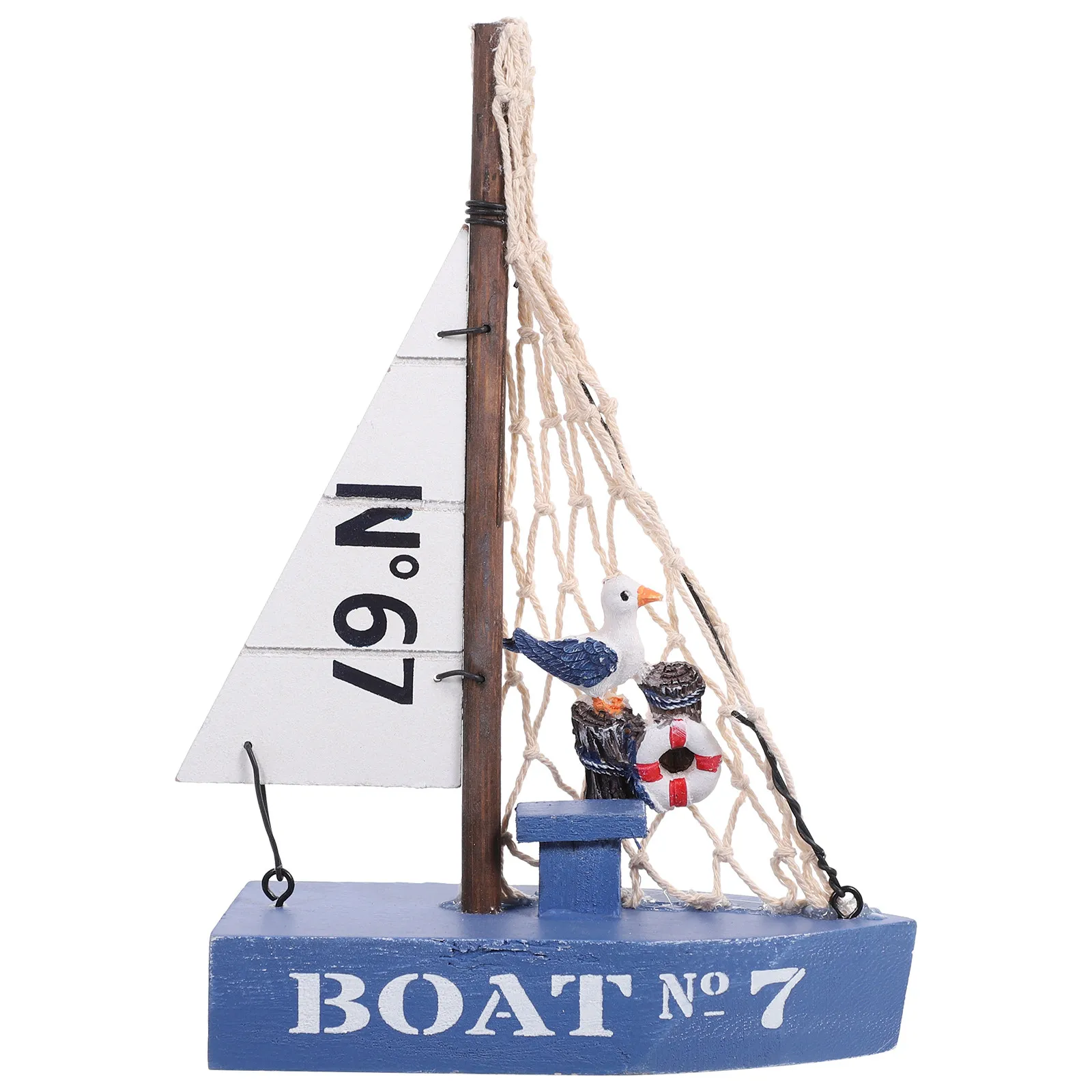 Sailing Ship Ornament Wooden Sailboat Mediterranean Nautical Boat Decorative Desktop Decor for Living Room Study Office