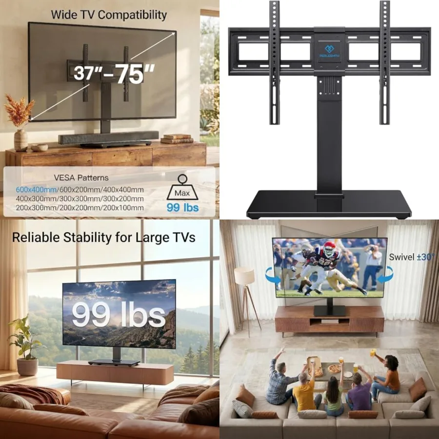 

Universal Swivel TV Stand Legs for 37-75 inch TVs, Height Adjustable Tabletop Mount Holds up to 99lbs, Television Table TV Stands for Livingroom & Bedroom, Universal VESA 600x400mm