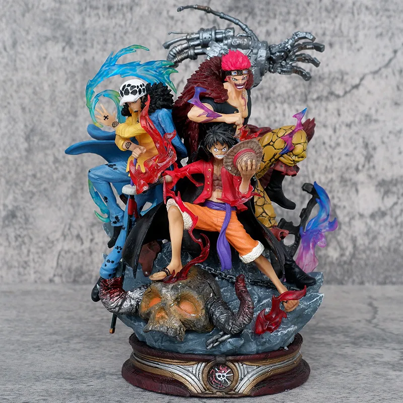 

20cm One Piece Ghost Island Battle Three Captain Straw Hat Luffy Kidd Anime Surrounding Scenes Handmade Model Statue Ornament