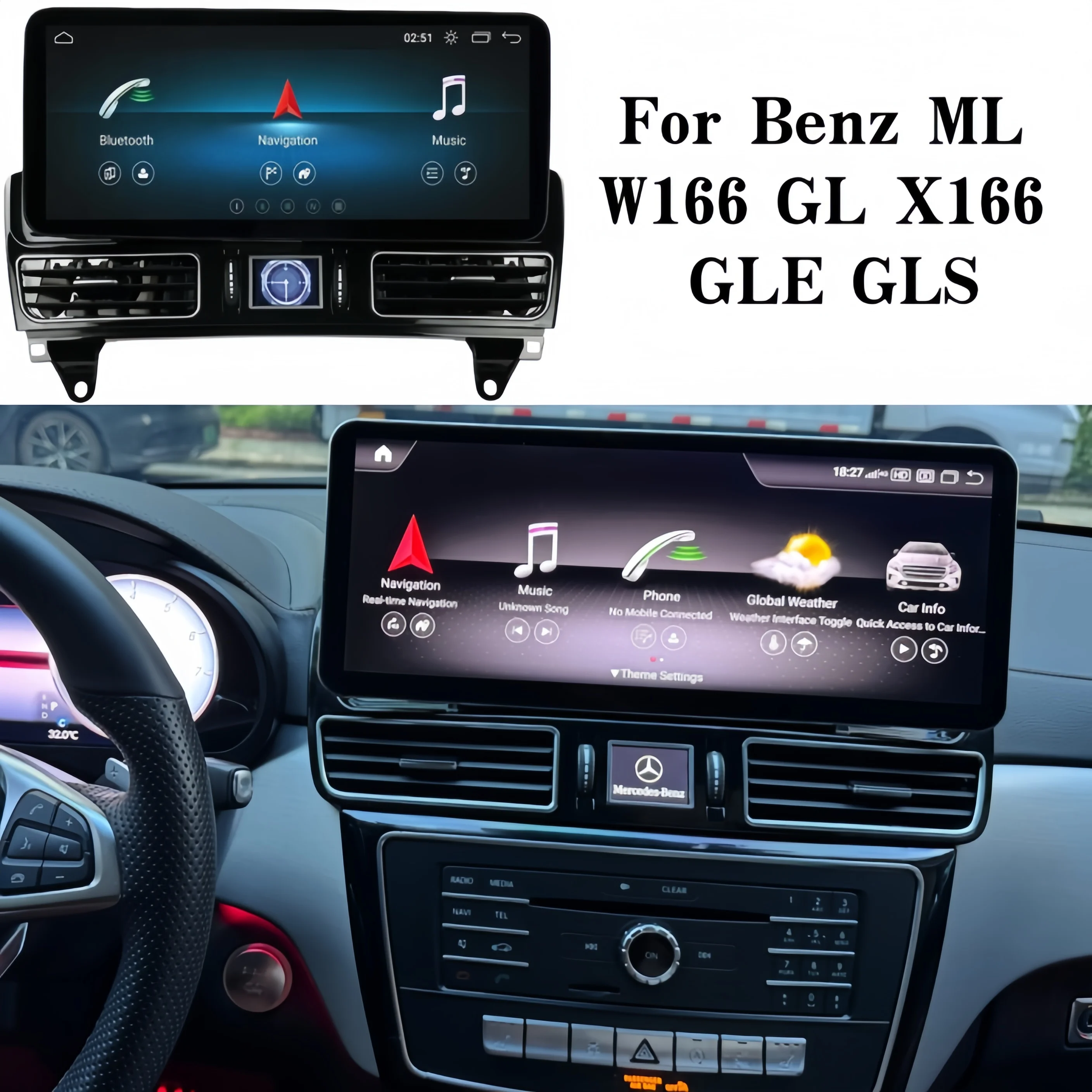 14.6inch Multimedia Display For Benz ML W166 GL X166 GLE GLS 2012-2019 Touch Screen Wireless Carplay Navigation Android Auto