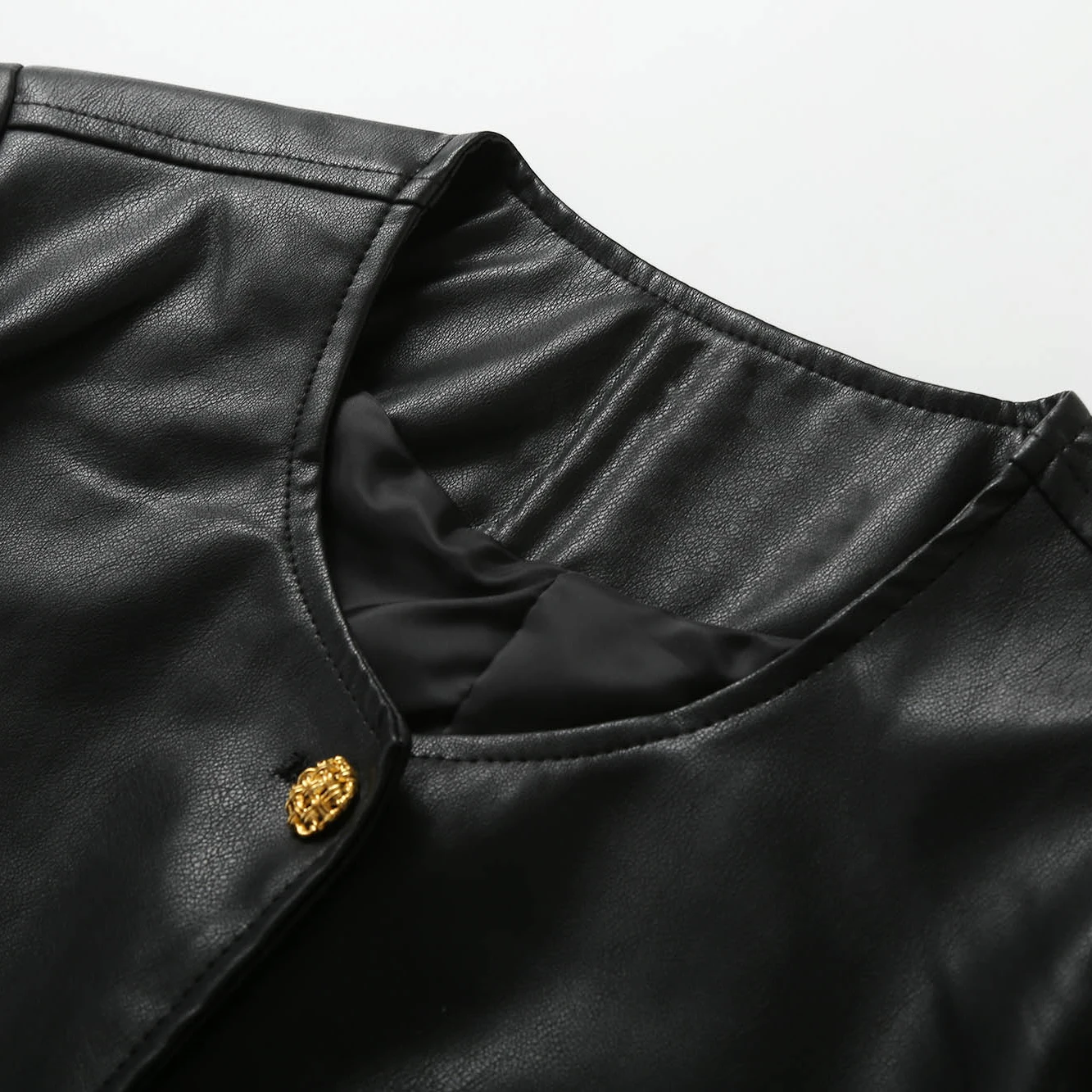 Ele Bla PU Couro Jaet Feminino Primavera Outono Solto Casual redondo Ne Faionable Versátil Dr Qing a Po